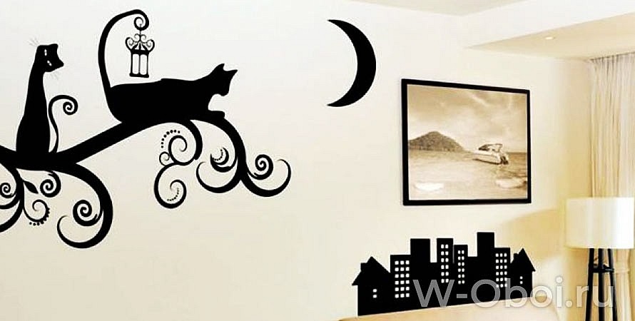 Трафарет на стене: кошки